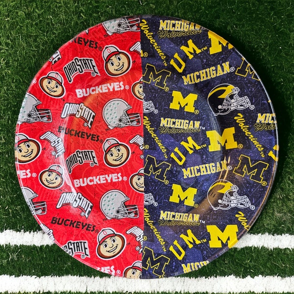 MI and OSU Round Serving Plate, House Divided Plate, Serving Dish, Man Cave Display, College Team Plate, Father's Day gift, Mother's Day