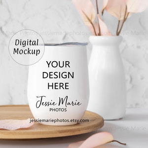 Wine tumber mockup white wine tumbler mock up photo, pink stainless steel blank wine stock photography, insulated tumbler download wt007