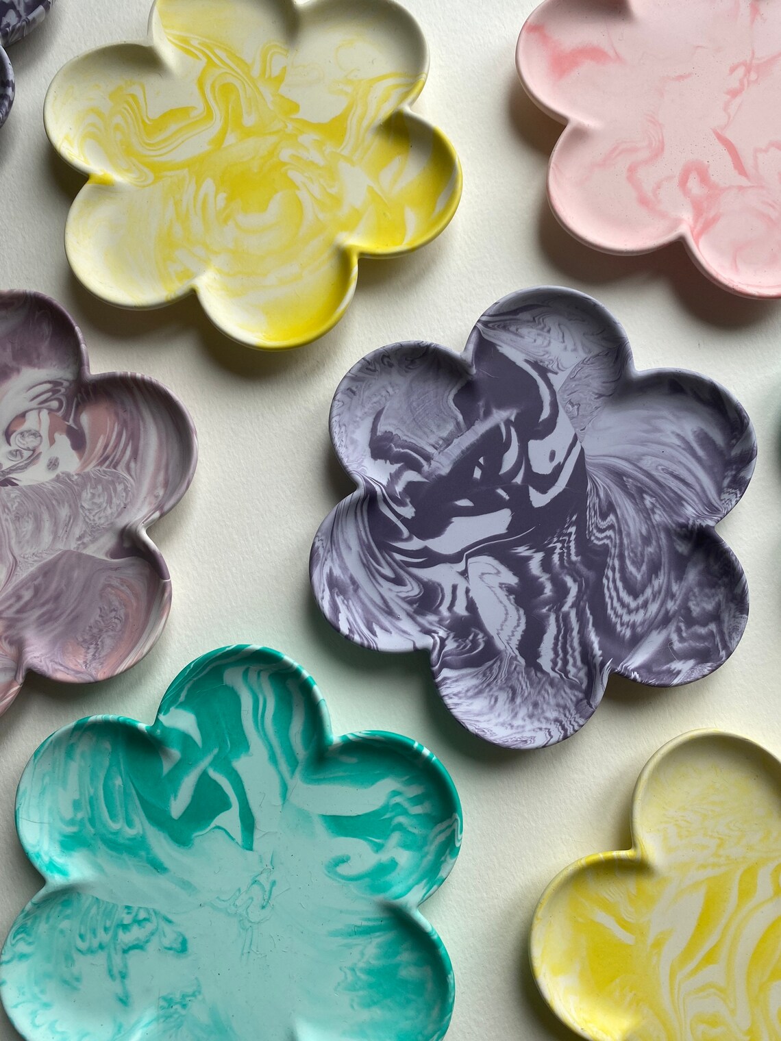 Purple Flower Trinket Trays Decorative Tray Marble Etsy