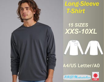 Men's Long Sleeve T-Shirt Sewing Pattern: XXS-10XL (PDF Pattern)