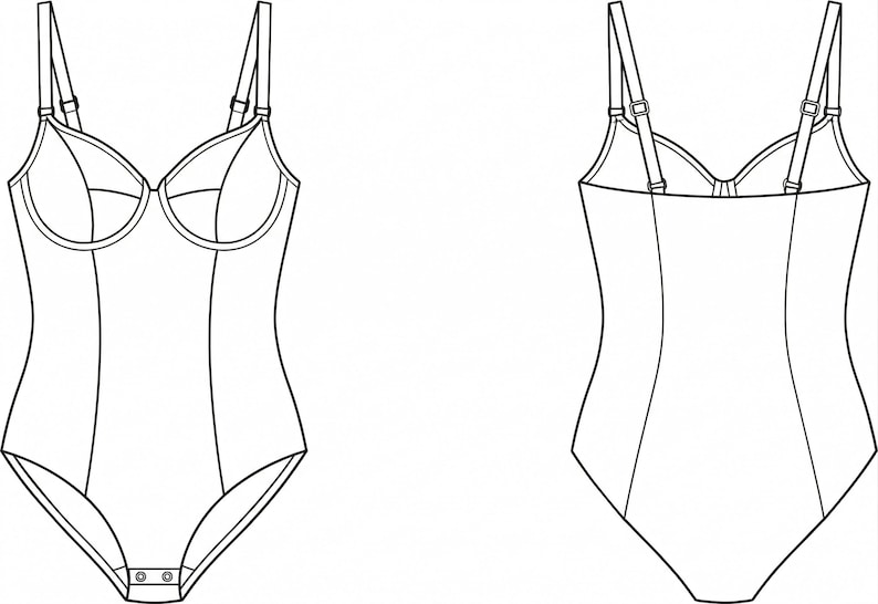 Bodysuit Block Pattern, Underwire Cup Foundation, Stretch Fabric (Layered PDF) image 6