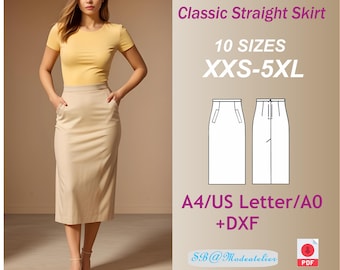 Mönster för klassisk pennkjol: XXS-5XL (digital nedladdning)