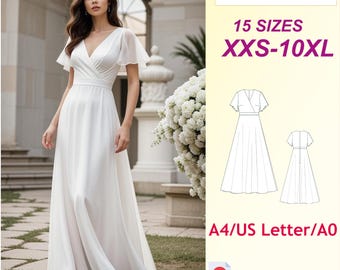 Flared Wedding Dress Sewing Pattern: Plus Size Bridal Gown (XXS-10XL) (Digital Download)