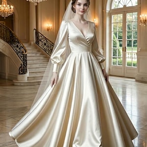 Bridal Gown Sewing Pattern: Surplice Neckline, Bishop Sleeves/Evening Dress Pattern (XXS-10XL)(PDF Pattern) image 4