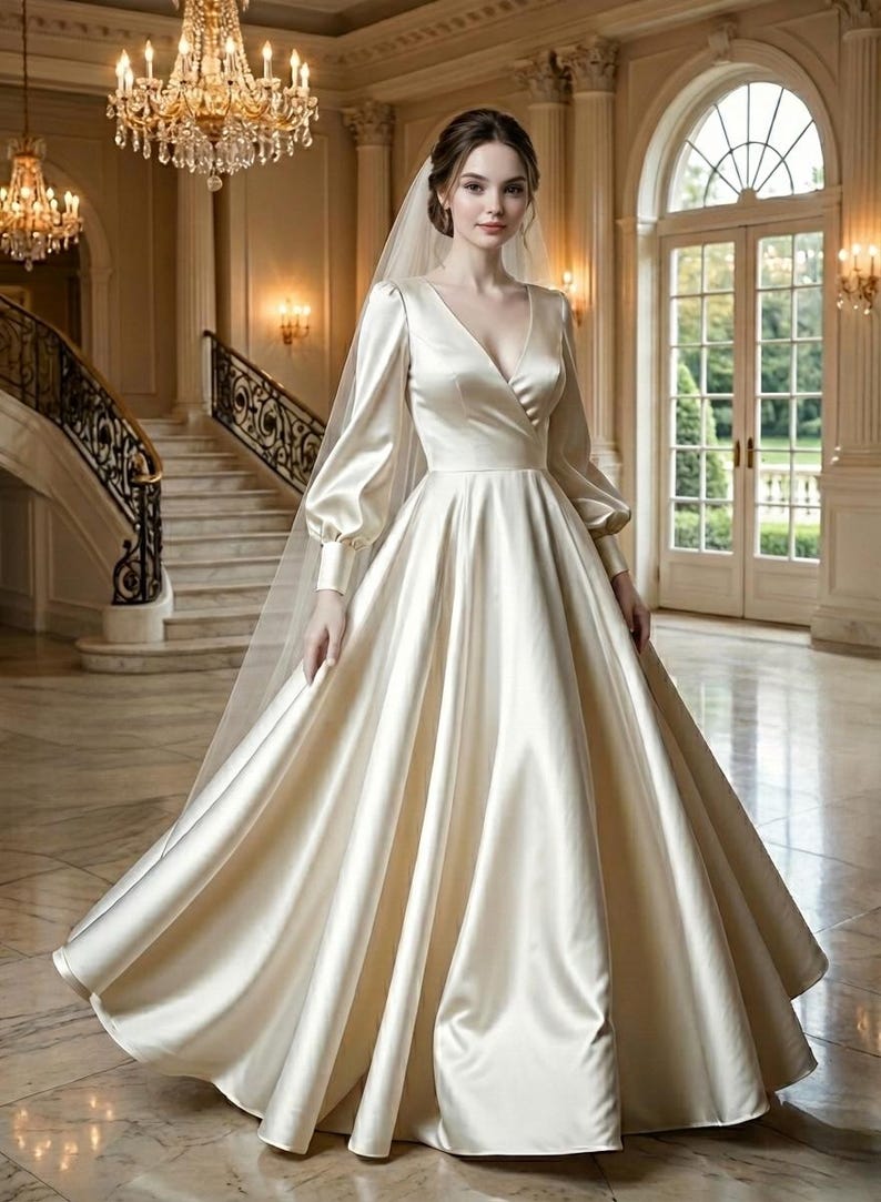 Bridal Gown Sewing Pattern: Surplice Neckline, Bishop Sleeves/Evening Dress Pattern (XXS-10XL)(PDF Pattern) image 4