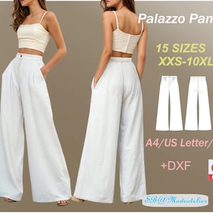 Palazzo Pants Sewing Pattern: Wide Leg Pleated Trousers (XXS-10XL) (Digital Download)