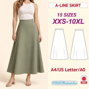 A-Line Skirt Sewing Pattern, Plus Size XXS-10XL (PDF)