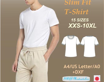 Modello di cucito per maglietta girocollo slim fit da uomo (XXS-10XL) (PDF)