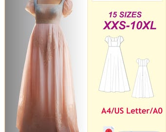 Bridgerton Regency Dress Sewing Pattern: Evening Gown, Plus Size (PDF Pattern)