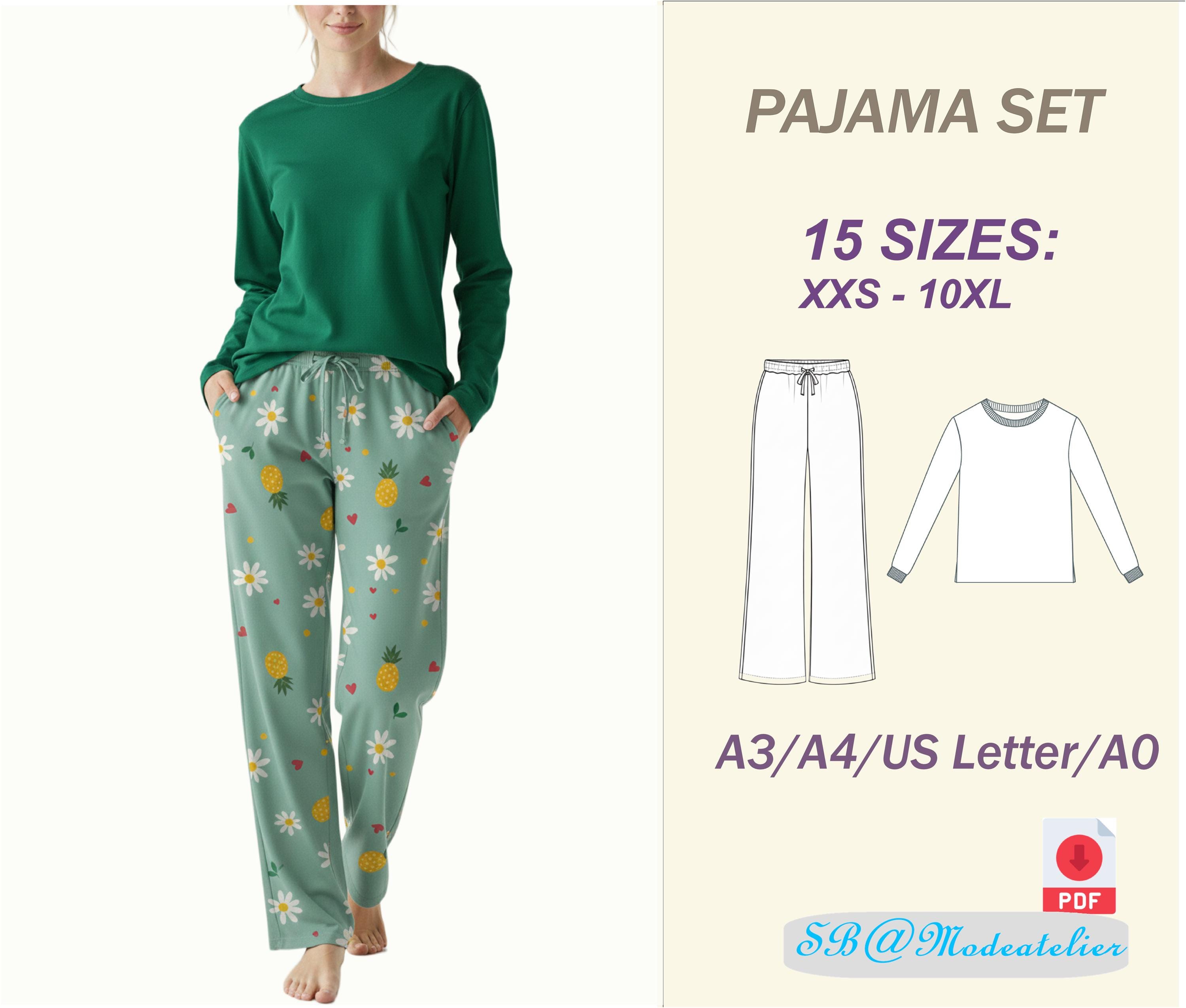 Women's Pajama Set Sewing Pattern PDF, Wide Leg Pants and Long Sleeve ...