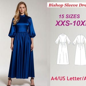 Modello di cucito per abito lungo con maniche a sbuffo: Retro Cottagecore (XXS-10XL) (modello PDF)