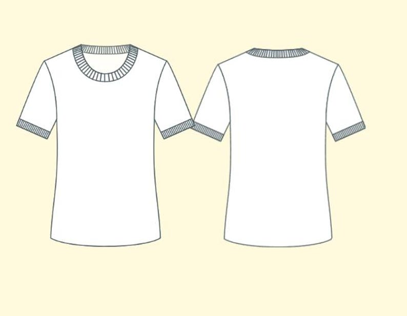 May include: A white t-shirt with short sleeves and a ribbed crew neck.