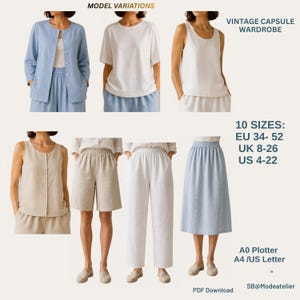 Sewing Pattern Bundle, Vintage Capsule Wardrobe, Oversized Jacket Top Shorts Pants Skirt, Easy Sewing