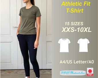 Women's T-shirt Sewing Pattern: Athletic Fit T-shirt /XXS-10XL (PDF Pattern)