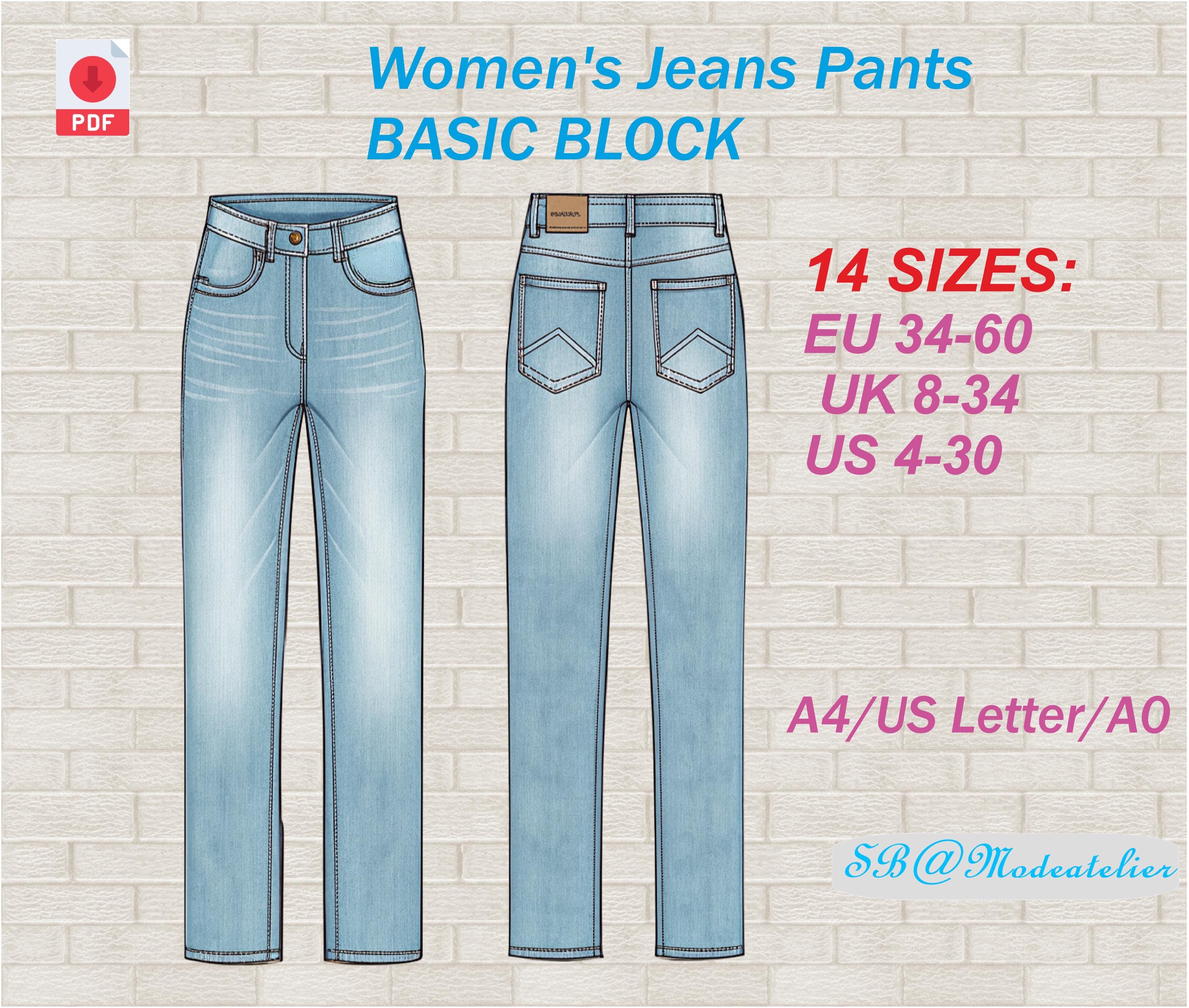Jeans Block Pattern Women's Jeans Sewing Pattern: Basic Block, 14 Sizes (PDF Download) - Etsy