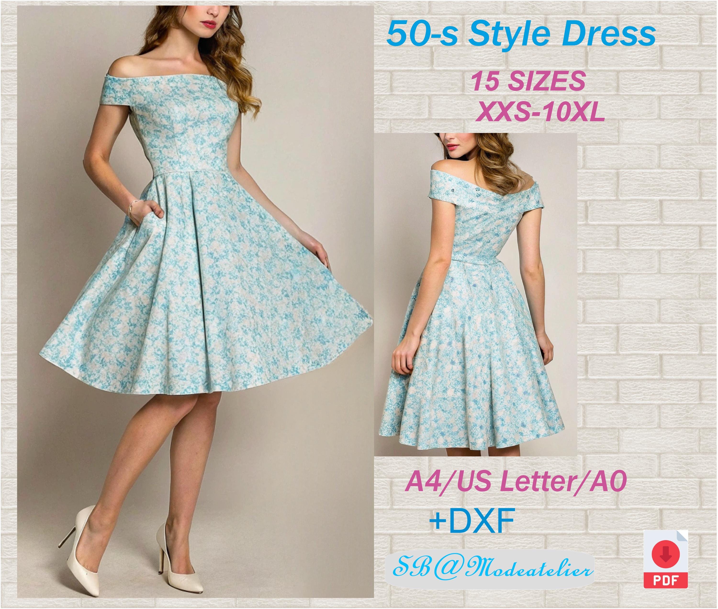 navy blue dress for baby girl Off Shoulder Flare Sleeve Dress Sewing Pattern (XXS-4XL) (PDF Pattern) main image 0