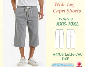 Herren Capri-Hose Schnittmuster: Gummibund, plus Größe (XXS-10XL) (PDF-Muster)
