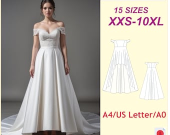 off the shoulder wedding dress sewing patterns Off Shoulder Wedding Dress Sewing Pattern, XS-4XL (PDF Pattern)