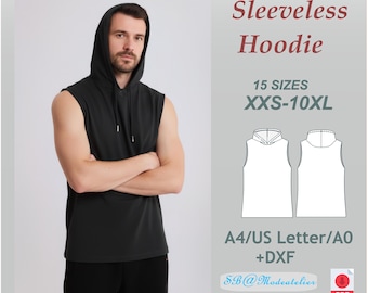 Men's Sleeveless Hoodie Sewing Pattern/ Hooded Tank Top (XXS-10XL) (PDF)