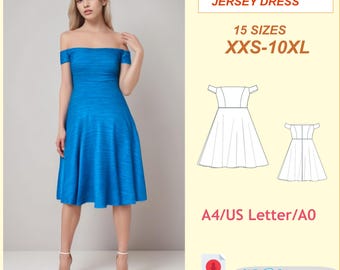 Off Shoulder Knit Dress Sewing Pattern: Tango Style (XXS-10XL) (PDF Pattern)