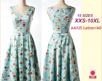 Flared Sleeveless Dress Pattern: Vintage Cottagecore Style (XXS-10XL) (PDF Pattern)