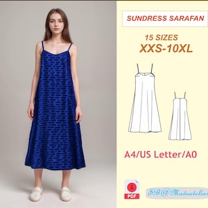Midi Sundress Sewing Pattern: Oversized Dress with Straps (XXS-10XL) (PDF Pattern)