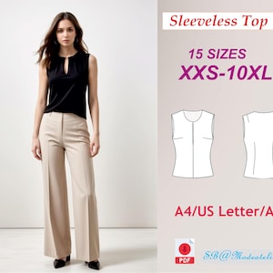 Sleeveless Top Sewing Pattern/Size XXS-10XL/Easy Tank Top Sewing Pattern/ Summer Top/ Women Top Pattern Plus Size/ Printable Sewing Pattern