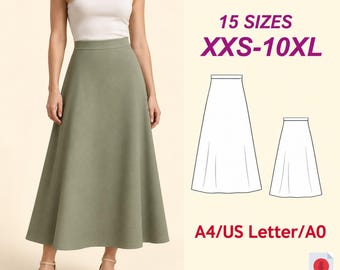 A-Line Skirt Sewing Pattern, Plus Size XXS-10XL (PDF)