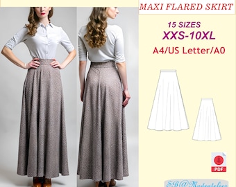 Vintage Style Maxi Flared Skirt Sewing Pattern: Plus Size (XXS