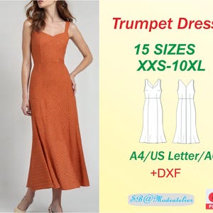 Trumpet Dress Sewing Pattern/XXS-10XL/Gored Dress Pattern/Sleeveless Dress/Evening Dress/Summer Tank Dress Pattern/Plus Size Dress Pattern