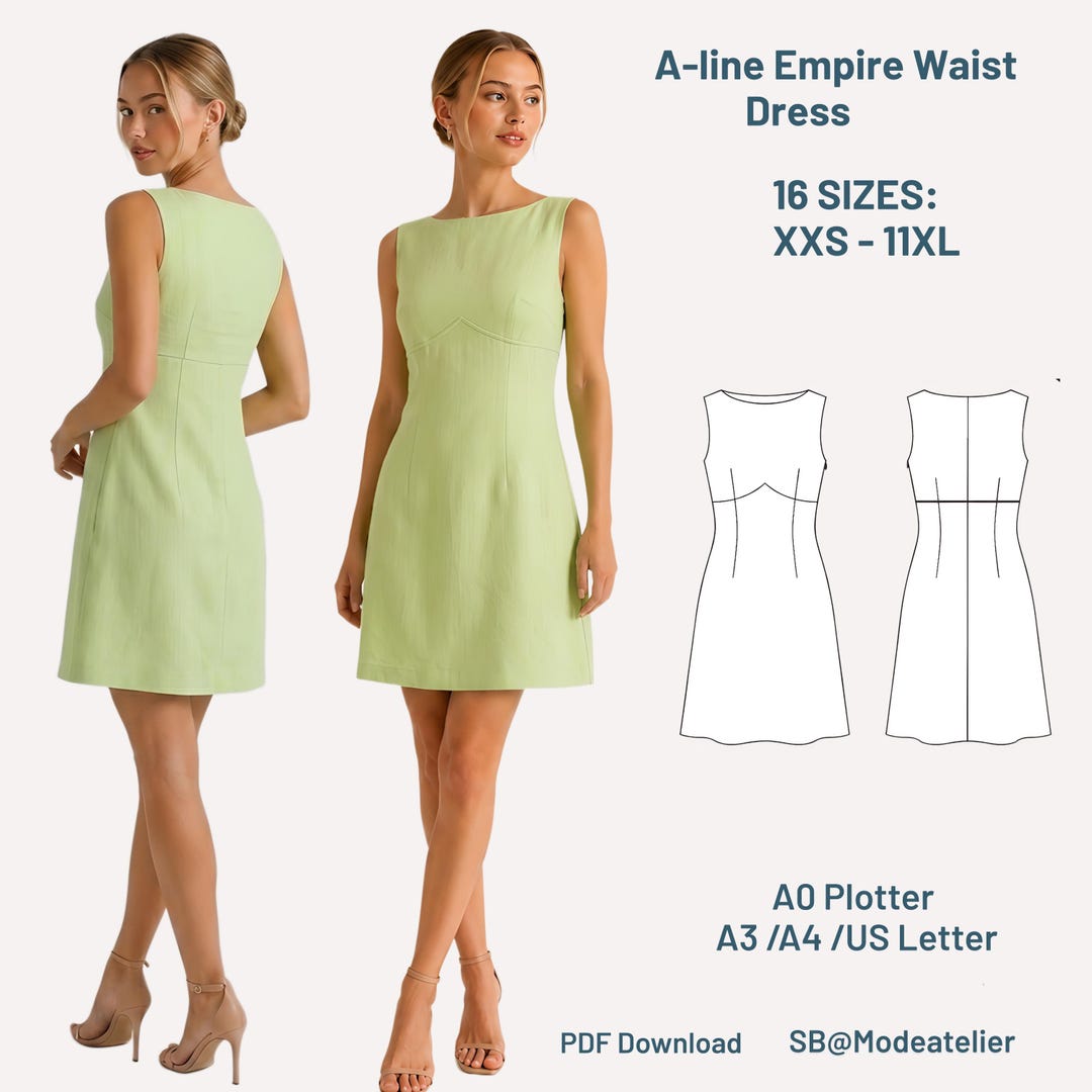 Empire Waist A-line Dress Sewing Pattern, Sleeveless Mini Prom Dress (digital Download)