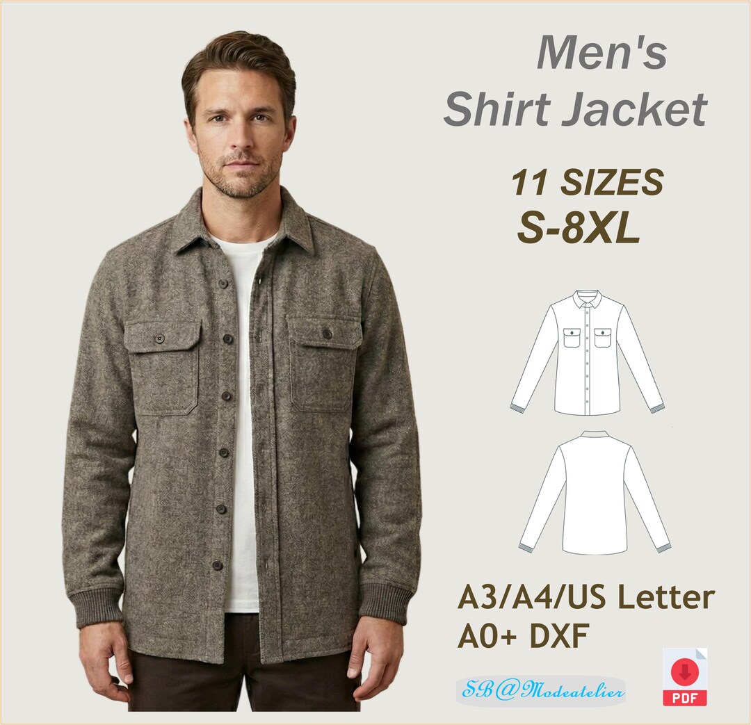 Men's Shirt Jacket Sewing Pattern PDF, Shacket Pattern, Minimalist No ...