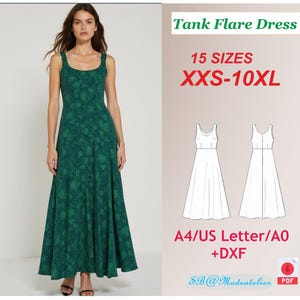 Tank Flare Dress Sewing Pattern: Sleeveless Midi, XXS-10XL (PDF Pattern)