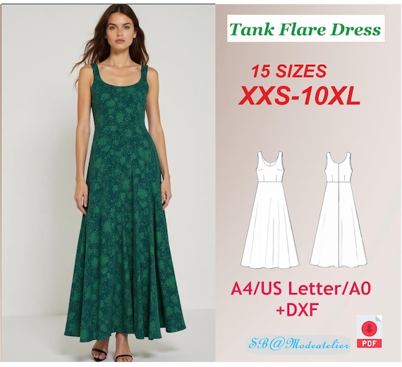 Sleeveless Long Dress Pattern | Fit and Flare Midi Dress PDF | Scoop Neck Tank  Dress | Boho Summer Gown /XXS-10XL (PDF Pattern) - Etsy Israel