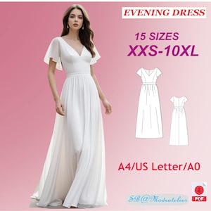 Evening Gown Sewing Pattern/Bridal Gown Pattern /Evening Dress Pattern/Flared Dress Sewing Pattern/Prom Dress /Plus Size Pattern