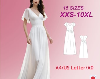 Flared Evening Gown Sewing Pattern: Bridal, Prom, Plus Size (XXS-10XL) (PDF Pattern)