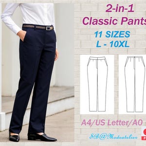 Plus Size High/Low Waist Pants Sewing Pattern L-10XL (PDF Pattern)