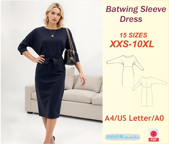Batwing Sleeve Dress Sewing Pattern: Plus Size XXS-10XL (PDF Pattern) -  Etsy Finland