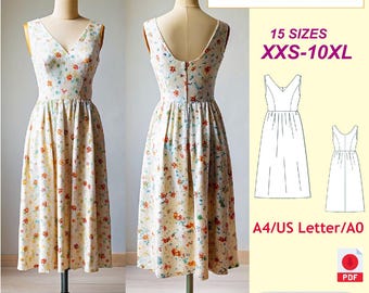Cottagecore Dress Pattern/Sleeveless Dress Pattern/Linen Dress Pattern/Midi Dress/Dress with Gathered Skirt Pattern/Plus size pattern