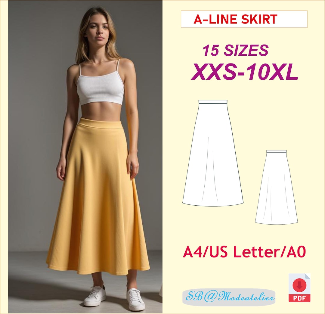 Aline Skirt Sewing Pattern/ Easy Skirt Pattern/summer Skirt Pattern/plus Size Skirt Pattern