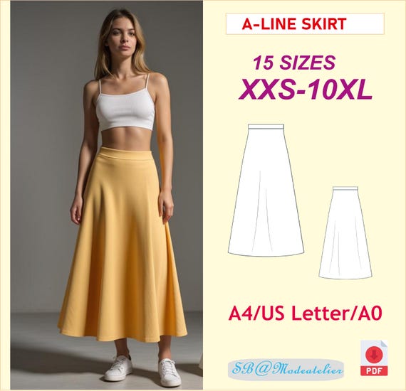 A-Line Skirt Sewing Pattern/ Easy Skirt Pattern/Summer Skirt Pattern/Plus size Skirt Pattern/Long Skirt Sewing Pattern