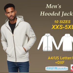 Men's Hooded Jacket Sewing Pattern/Men Size XXS-5XL/Mens Sweatshirt  Pattern /Men's Hoodie Pattern/ Crew Men's Zip Hoodie/ DXF Pattern