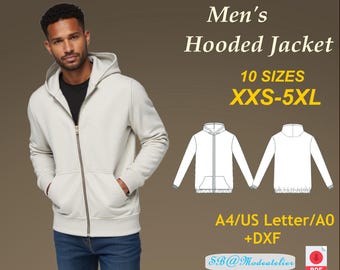 Naaipatroon herenjack met capuchon: XXS-5XL (digitale download)