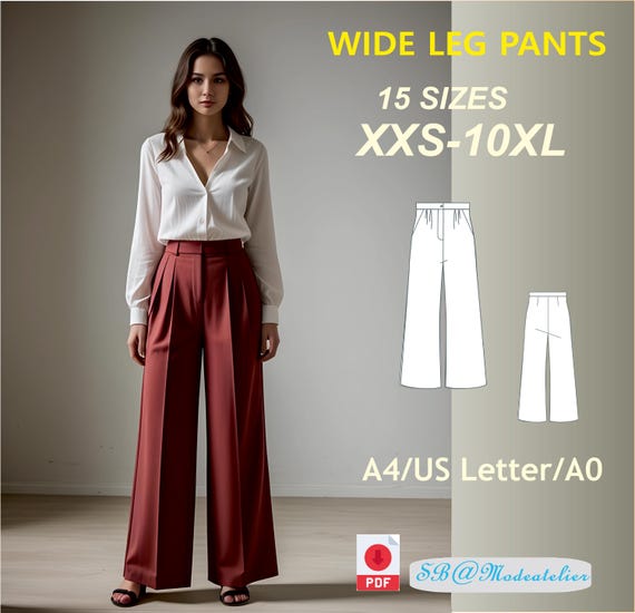 Wide Leg Pants Sewing Pattern/ XXS-10XL / Trendy Pants