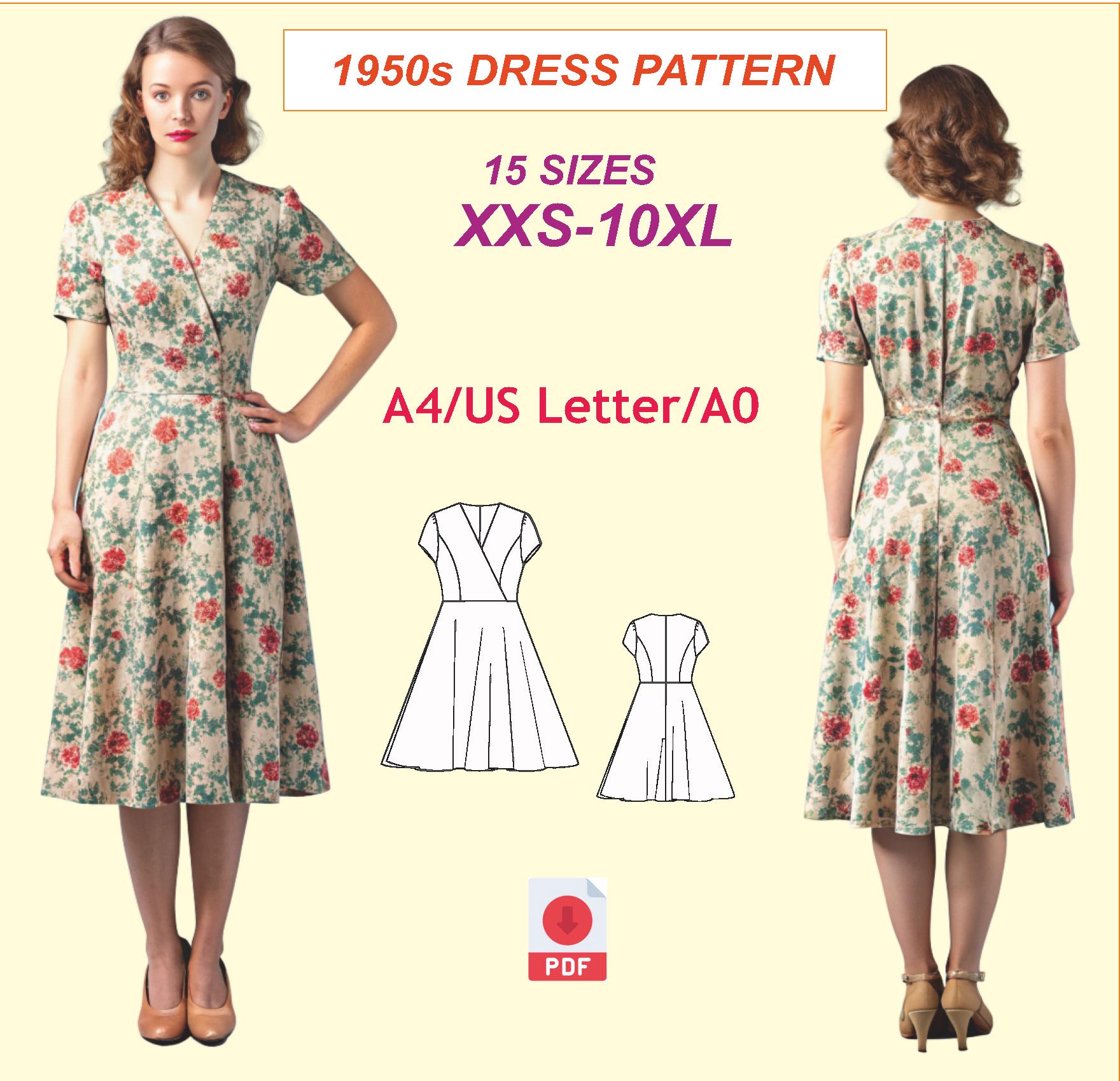 1950s Style Flared Dress Pattern: Plus Size Cottagecore (PDF Pattern)
