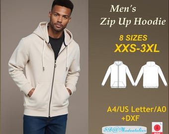 Men's Zip Hoodie Sewing Pattern: Sizes XXS-3XL (A4/USA Letter/a0