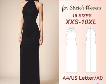 Halter Neck Maxi Dress Sewing Pattern: Slim Fit, Plus Size (XXS-10XL) (PDF  Pattern) - Etsy Australia