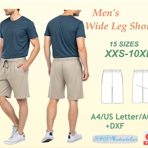 Patron de couture de shorts larges pour hommes : taille élastique grande taille (XXS-10XL) (PDF)