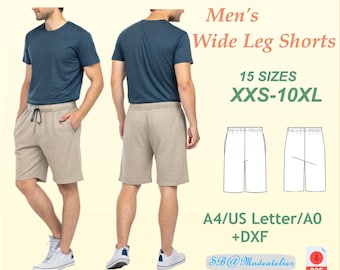 Men's Wide Leg Shorts Sewing Pattern: Plus Size Elastic Waist (XXS-10XL) (PDF)