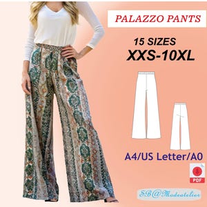 Wide Leg Elastic Waist Pant Pattern/Stretch Palazzo Pants Sewing Pattern/XXS-10XL /Wide Leg Pants Pattern/Women&#39;s Trousers Pattern